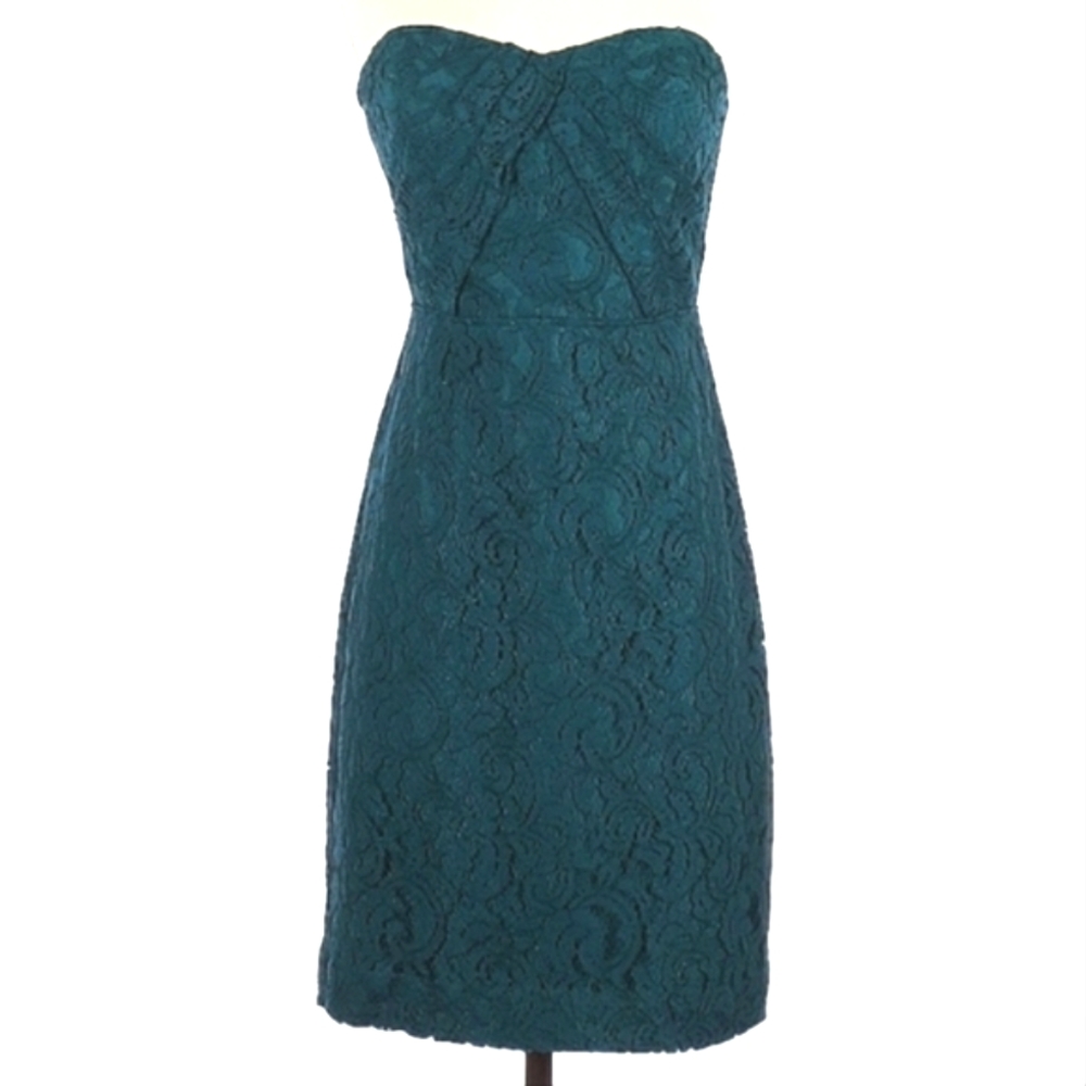 NWT J Crew Sz 6 Holiday Party All Lace Jade Dark Green Strapless Cocktail Dress